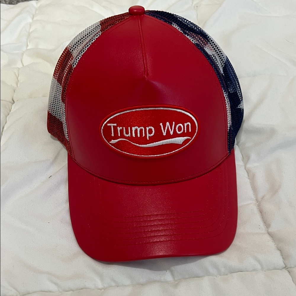 Red Leather MAGA Trucker Hat with Embroidered Patch